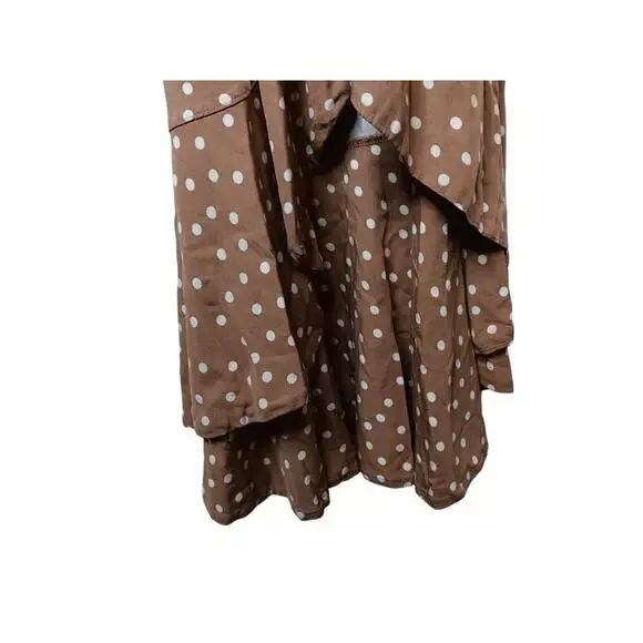 L*Space Brown White Polka Dot Maxi Dress L Large Spaghetti Strap Wrap - Picture 3 of 16
